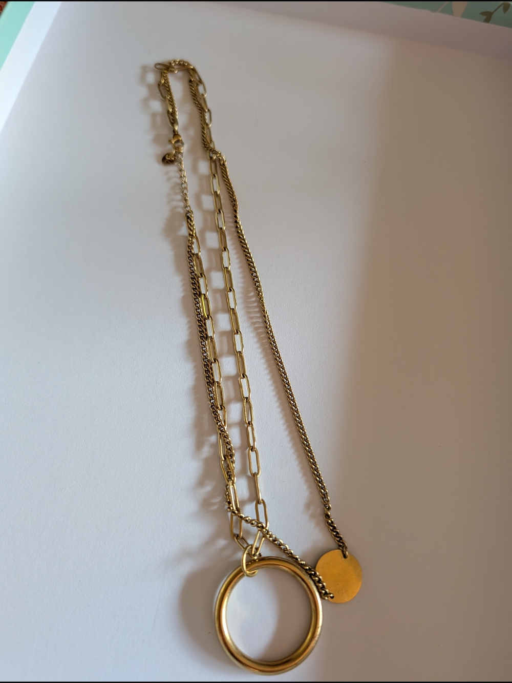 Gold Layered Circle Pendant Necklace - Women Jewelry